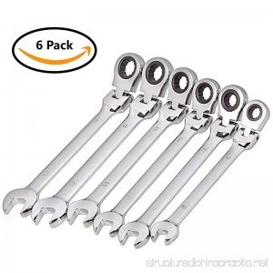 Acrux7 Flex Head Metric Ratchet Combination Wrench Set 6 Ratcheting Spanners: 8mm 9mm 10mm 11mm 12mm 13mm Professional Handle Spanners for Metric Hex Nuts Bolts and Standoffs - B077VNK9CV