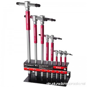 Powerbuilt 8 Piece SAE T-Handle Spin Shaft Hex Allen Key Wrench Set with Storage Rack - 941644 - B074PXSKQQ