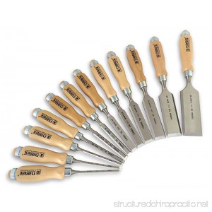 Narex 12 Piece Chisel Set Containing 3 mm (1/8) 4 mm (3/16) 6 mm (1/4) 8 mm (5/16) 10 mm (3/8) 12 mm (1/2) 16 mm (5/8) 20 mm (11/16) 26 mm (1 1/16) 32 mm (1 1/4) 40 mm (1 5/8) and 50 mm (2) 810103-50 - B00Z55BB8A