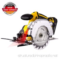 Rendio 20V Portable Circular Saw  Cordless  7000 RPM 6-1/2" Saw Blade with Lightweight Safety Guard  Laser Guide and Guide Ruler - B07FYG14DY