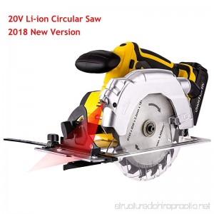 Voluker 20V Portable Circular Saw Cordless 7000 RPM 6-1/2 Saw Blade with Lightweight Safety Guard Laser Guide and Guide Ruler Li-ion Battery and Charger Adapter Included - B07FXGZFW2