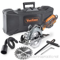 VonHaus 5.8 Amp Corded Ultra-Compact Circular Saw - 3 500 RPM with Miter Function Dust Port Carry Storage Case Vacuum Hose and 2x 24T Wood Blade Kit - B072VLTG4S
