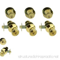 NUSet Contractor Combo Lockset 3 Sets of Keyed Entry Door Lock with Single Cylinder Deadbolt Same Key Polish Brass - B013PWKHXO