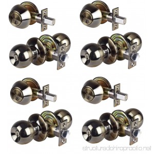 Set of 4 Premium Combo Entry Door Knob & Deadbolt Locksets Keyed Alike (Antique Brass) - B01IAM9MHG