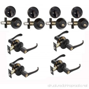 Dynasty Hardware CP-VAI-12P Vail Front Door Entry Lever Lockset and Single Cylinder Deadbolt Combination Set Aged Oil Rubbed Bronze (4 Pack) Keyed Alike - B07613C35R