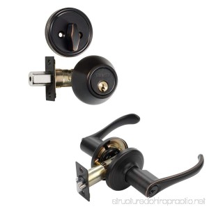 Dynasty Hardware V-CP-VAI-12P Vail Front Door Entry Lever Lockset and Single Cylinder Deadbolt Combination Set Aged Oil Rubbed Bronze - B00R6RB3SS
