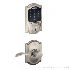 Schlage Connect Camelot Touchscreen Deadbolt with Built-In Alarm and Accent Passage Lever Satin Nickel FBE469NX ACC 619 CAM - B00D1M66NE