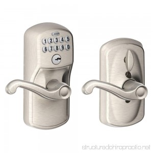 Schlage FE595 PLY 619 FLA Plymouth Keypad Entry with Flex-Lock and Flair Style Levers Satin Nickel - B001COBTCG