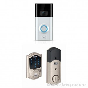 Ring Video Doorbell + Schlage Z-Wave Connect Camelot Touchscreen Deadbolt with Built-in Alarm Satin Nickel BE469 CAM 619 Works with Alexa via SmartThings Wink or Iris - B07G3VRPTX
