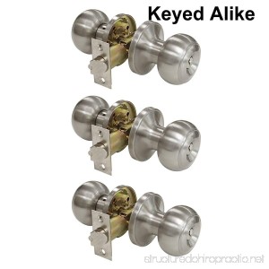 Probrico Brushed Nickel One Keyway Entrance Door Knobs Entry with Key Handles Keyed Alike Door Lockset Pack of 3 - B01NBT4O63