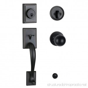 Black Single Cylinder HandleSet with Knob Handle (for entrance and front door) Reversible for Right and Left Handed and a Single Cylinder Deadbolt Handle Set Oil Rubbed Bronze Finish MDHST201310B-AMZ - B0798MQ5YS