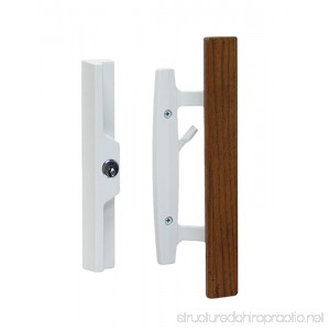 Lanai Sliding Glass Door Handle Set with Oak Wood Pull in White Finish Includes Key Cylinder Standard 3-15/16” CTC Screw Holes 1-3/4 Door Thickness - B00E0OF51Q