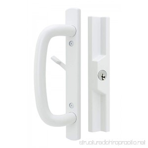 Veranda Sliding Glass Door Handle Set with Mortise Lock White Keyed 3-15/16” Screw Holes 1-1/2” Door Thickness - B01NBE2VEC