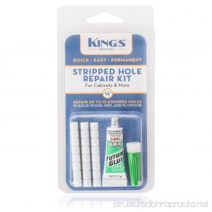 King's Original Stripped Hole Repair Kit for Cabinets & More | 1/4 Size Natural Color Plastic Dowel System | Permanently Fix Damaged Screw Holes in All Wood Types - B07CWXV2TY