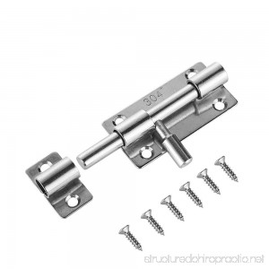 JQK Barrel Bolt Door Latch 304 Stainless Steel Thickened 1.4 mm 3 inch Silver HBB100 - B07D1ZXP85