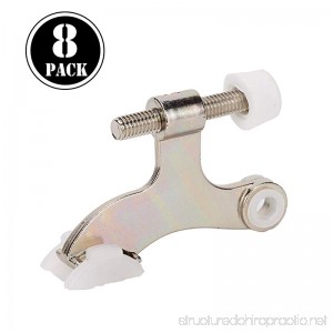8 Pack Hinge Pin Satin Nickel Door Stopper Adjustable Deluxe Heavy Duty Door Stopper 2-1/2x1-3/4” with White Rubber Bumper Tips - B07BKVNVSN