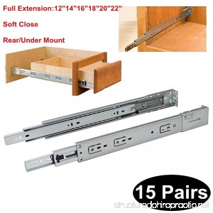 15 Pairs Soft Close Rear/Under Mount Drawer Slides Glides DHH32-20 inch Full Extension 3-Folds Ball Bearing;100-pound Capacity - B01NCKVADQ
