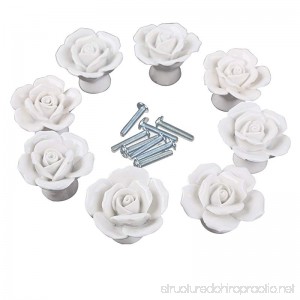CSKB White Flower Rose Door Knobs + Screw Floral Vintage Ceramic Kitchen Pull Handle Knob Home Modern Style Cupboard Pulls Drawer Knobs and Handles - B00NGHSDKI