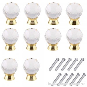 Mosong 10pcs 30mm Glass Clear Cabinet Knob Drawer Pull Handle Kitchen Door Wardrobe Hardware Used for Cabinet Drawer Chest Bin Dresser Cupboard Etc (Clear-Gold) - B01LT1PW74