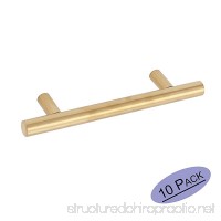 10Pack Gold Cabinet Drawer Pulls Kitchen Hardware - Goldenwarm 201GD76 Brushed Brass Cabinet Handles T Bar Door Pull Knobs 3in Hole Centers  5in Overall Length - B0762NBW6F