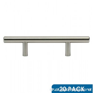 20 Pack Rok Hardware 3 Hole Centers Brushed Nickel Kitchen Cabinet Euro Style Drawer Door Steel T Bar Pull Handle Pull 6 Length - B01MZ4LB5W