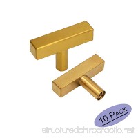 Brushed Brass Cabinet Knobs Drawer Pulls Furniture Hardware - Goldenwarm LS1212GD Square Gold Kitchen Cabinet Door Handle Bathroom Cabinet Pulls Stainless Steel 10 Pack - B077GTJN7X
