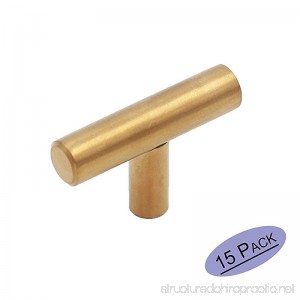 Goldenwarm 15Pack Single Hole Gold Cabinet Knobs and Pulls Door Cupboards Drawers Bedroom Furniture Handles 50mm/2in Overall Length Brushed Brass - B01M33VIM0