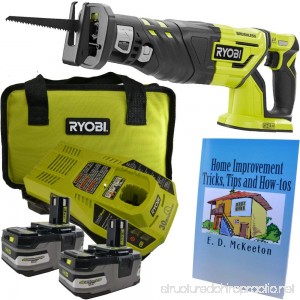 Ryobi P517 Brushless Reciprocating Saw Bundle 18-Volt ONE+ with (2 each) 3.0 Amp Lithium-Ion Batteries Charger Tool Bag and Home Improvement Book - B07D4L7975